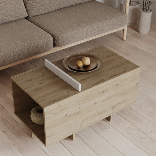 Table basse rectangulaire Blanc/Bois - KAMI